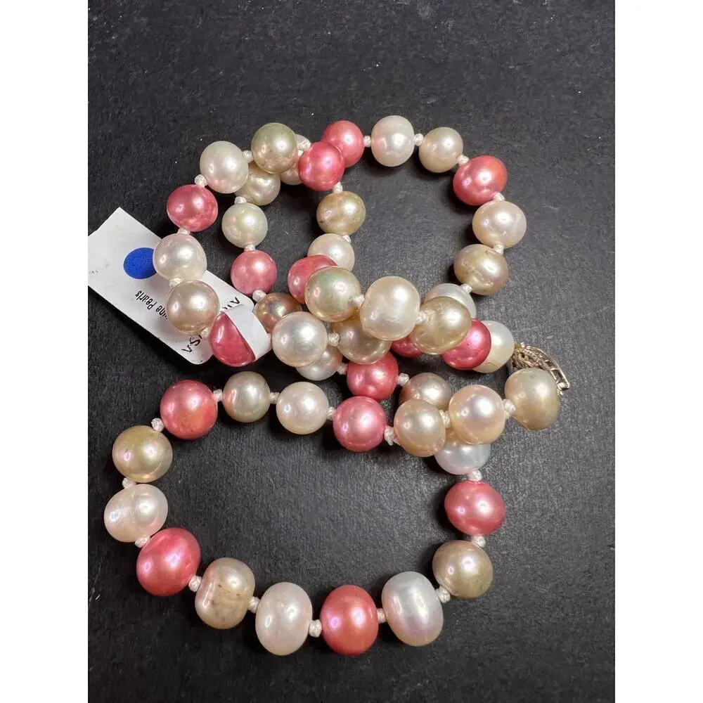 NEW multi colored freshwater pearl necklace with sterling silver clasp